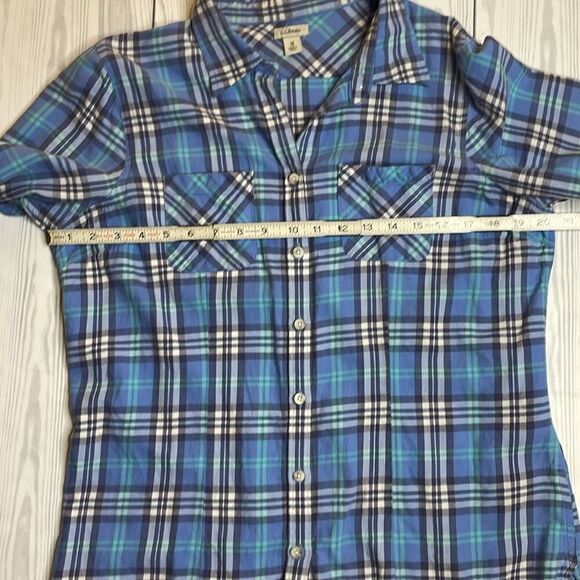 LL Bean Blue Plaid Light Weight Womens Button Down Medium - Picture 3 of 5